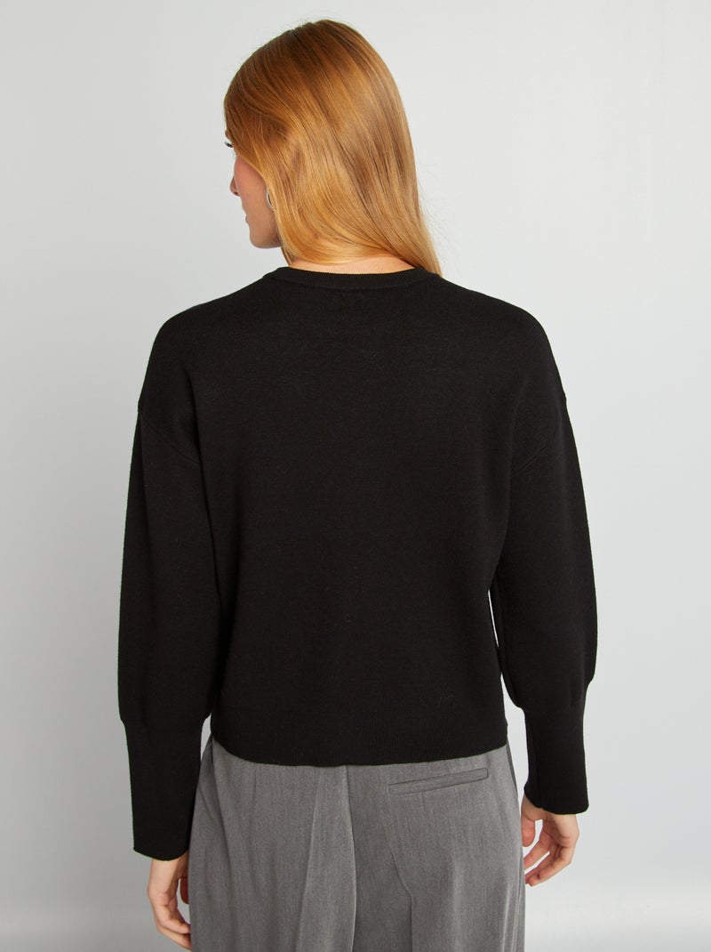 Pull à col rond avec boutons aux manches noir - Kiabi