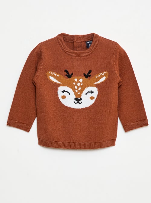 Pull à col rond avec 'cerf' imprimé - Kiabi