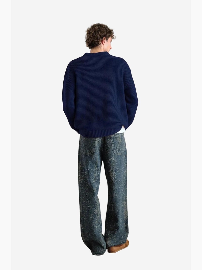 Pull à col rond côtelé pour homme giesto Bleu marine - Kiabi