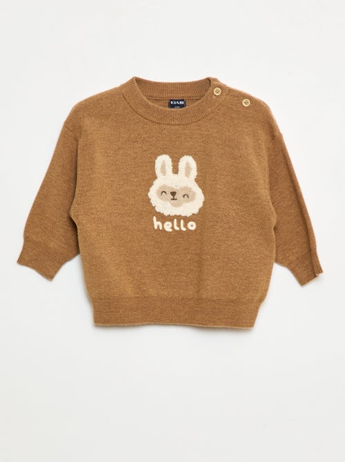 Pull à col rond en maille avec broderies - Kiabi