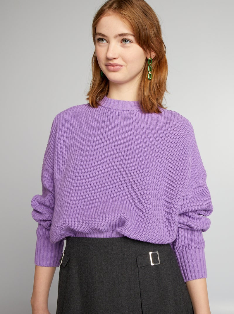 Pull à col rond façon tricot - Violet - Kiabi - 15.00€