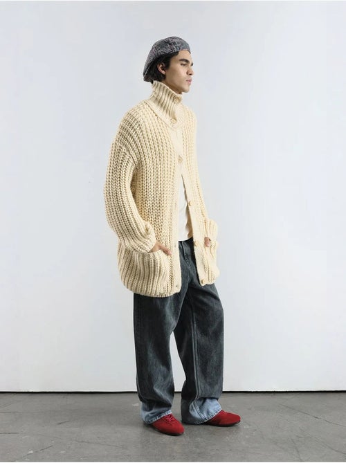 Pull à col roulé côtelé oversize avec fermeture à boutons giesto - Kiabi