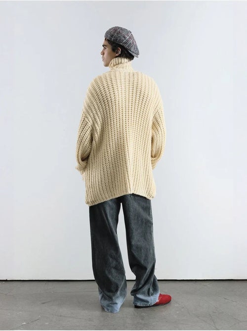 Pull à col roulé côtelé oversize avec fermeture à boutons giesto - Kiabi