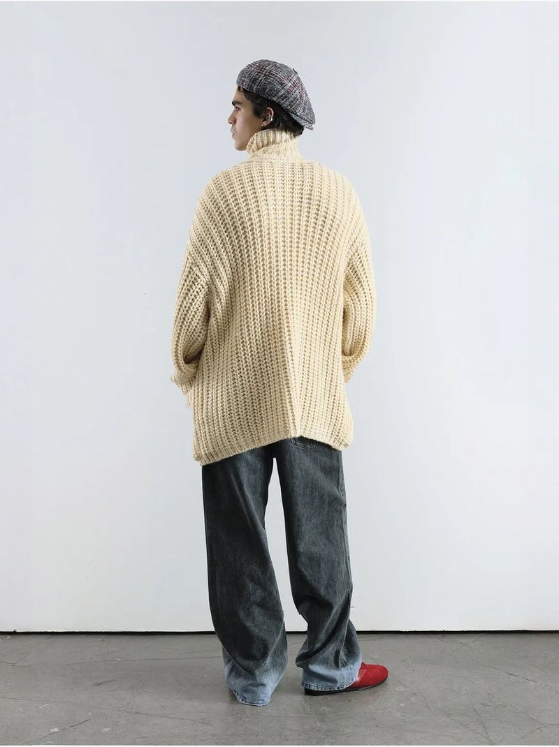 Pull à col roulé côtelé oversize avec fermeture à boutons giesto Ivoire - Kiabi