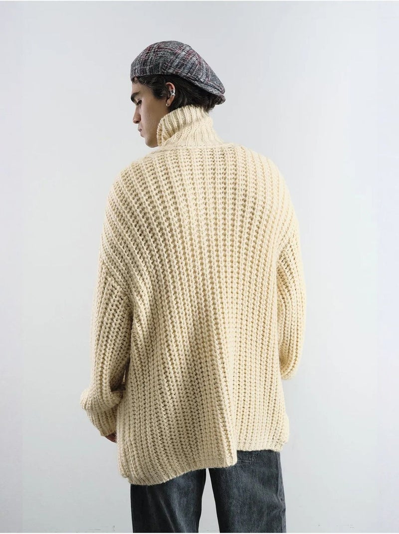 Pull à col roulé côtelé oversize avec fermeture à boutons giesto Ivoire - Kiabi