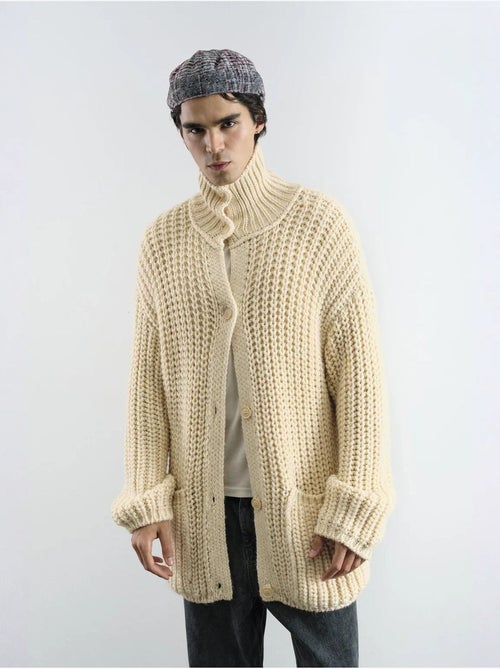 Pull à col roulé côtelé oversize avec fermeture à boutons giesto - Kiabi
