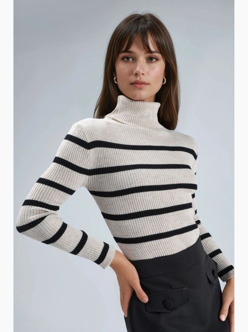 Pull à col roulé côtelé rayé my fashion - Kiabi