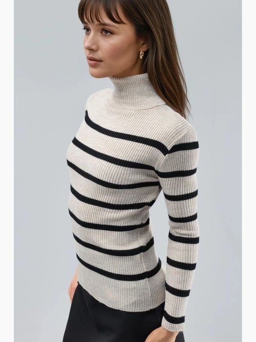 Pull à col roulé côtelé rayé my fashion - Kiabi