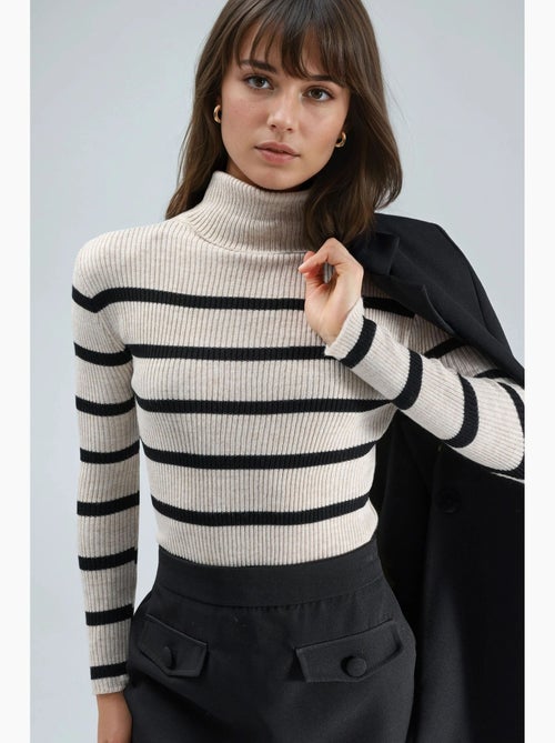 Pull à col roulé côtelé rayé my fashion - Kiabi