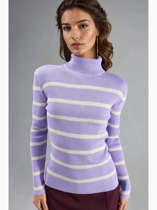Pull à col roulé côtelé rayé my fashion - Kiabi