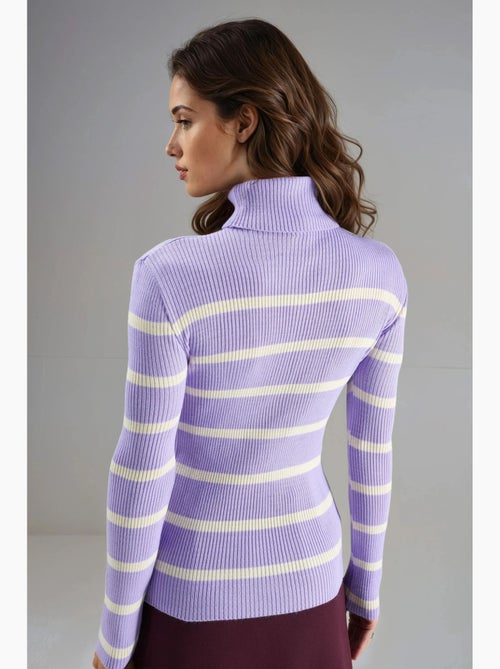 Pull à col roulé côtelé rayé my fashion - Kiabi