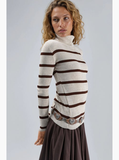 Pull à col roulé côtelé rayé my fashion - Kiabi