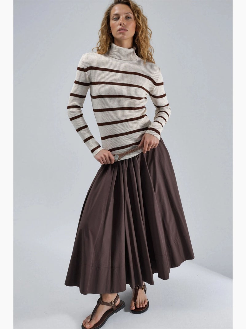 Pull à col roulé côtelé rayé my fashion Sable - Kiabi