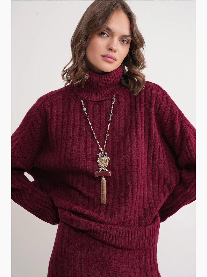 Pull à col roulé côtelé surdimensionné mixray Rouge bordeaux - Kiabi