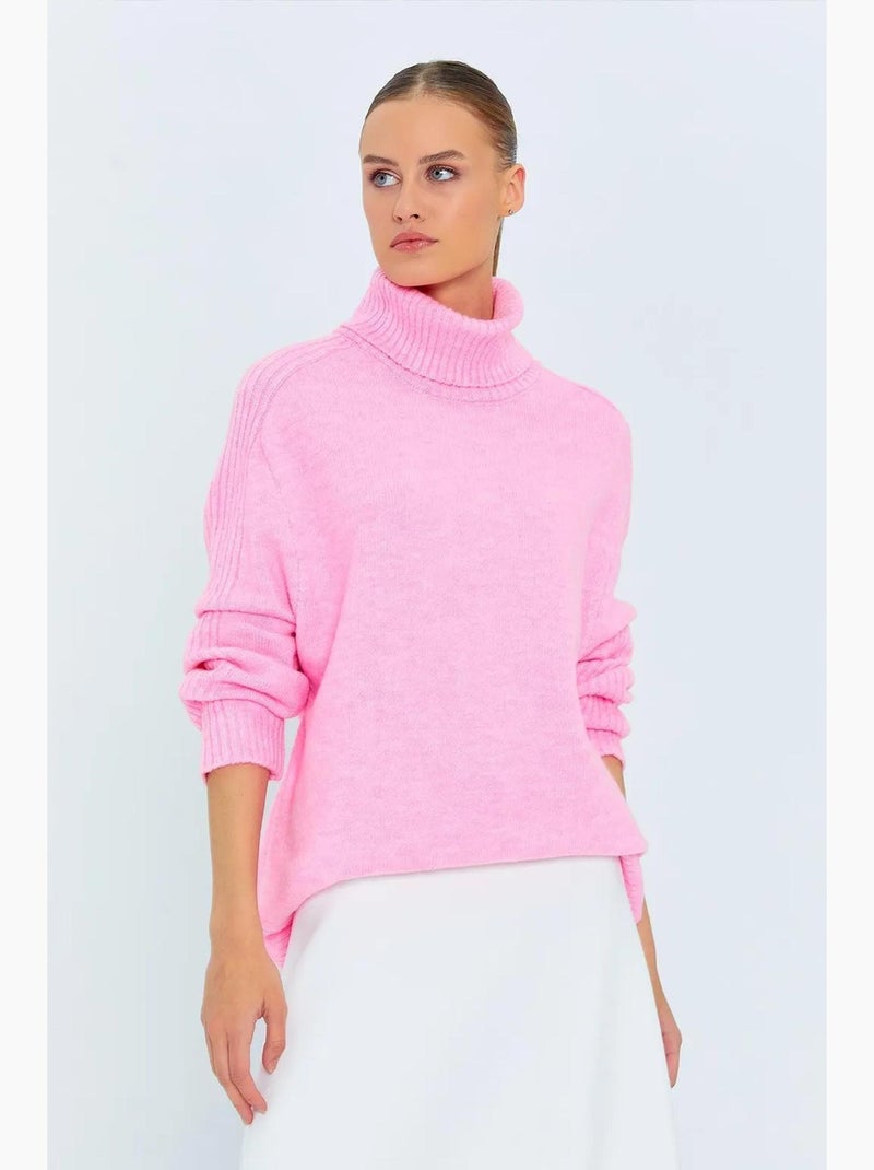Pull à col roulé côtelé texturé mixray Rose pâle - Kiabi