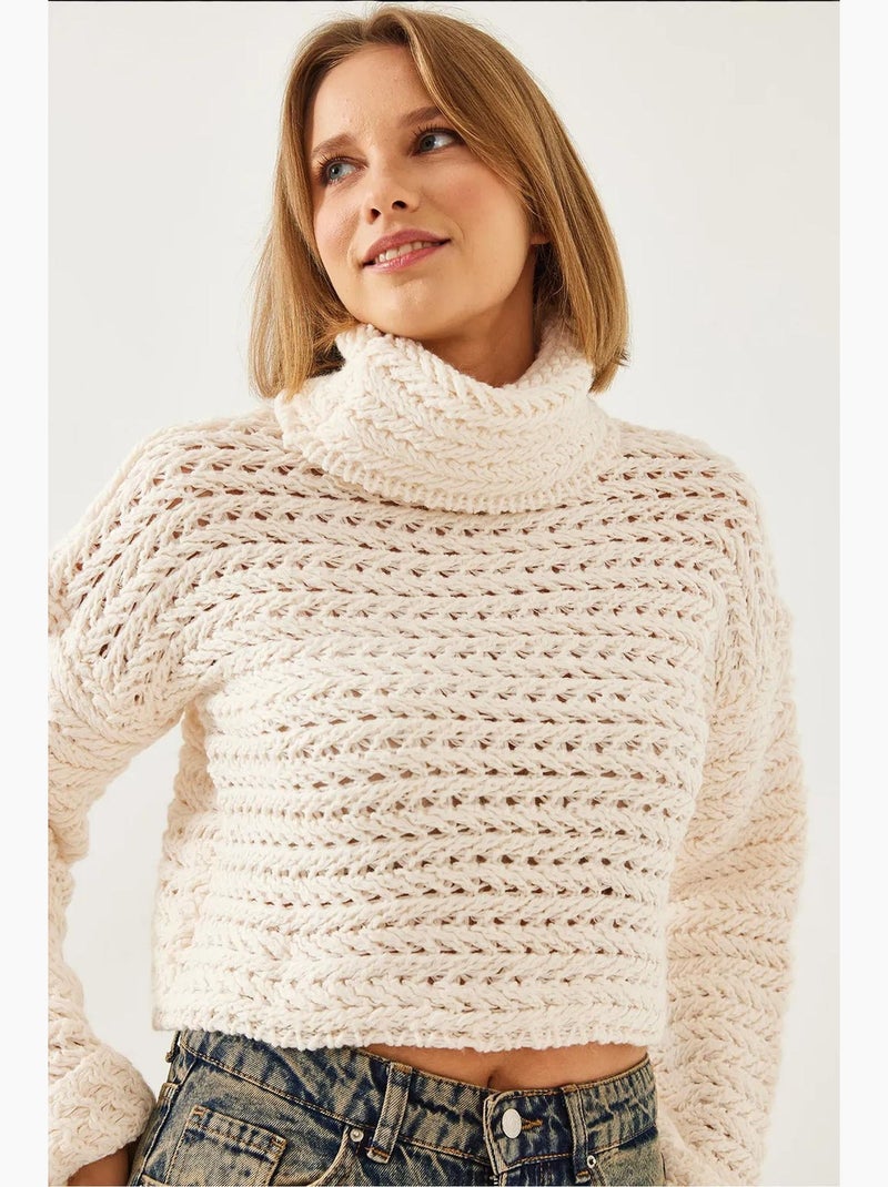 Pull à col roulé en maille torsadée lucci Blanc cassé - Kiabi