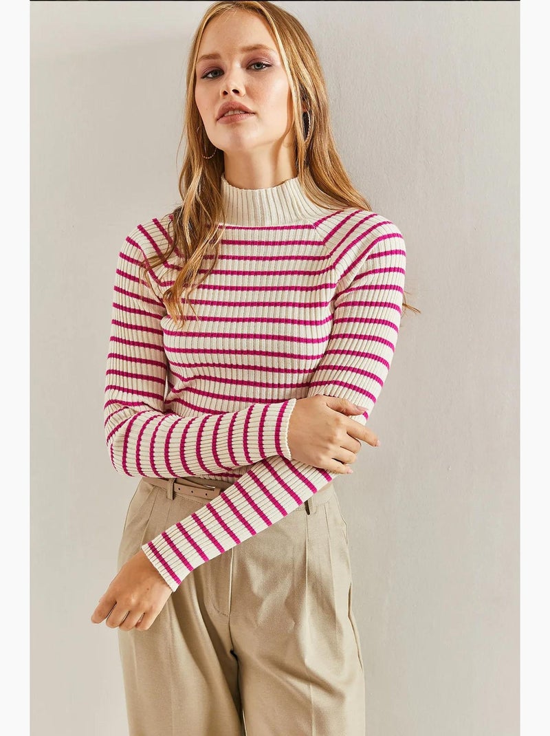 Pull à col roulé rayé lucci Magenta - Kiabi