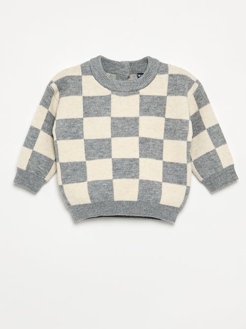 Pull à damiers en maille grosse jauge - Kiabi