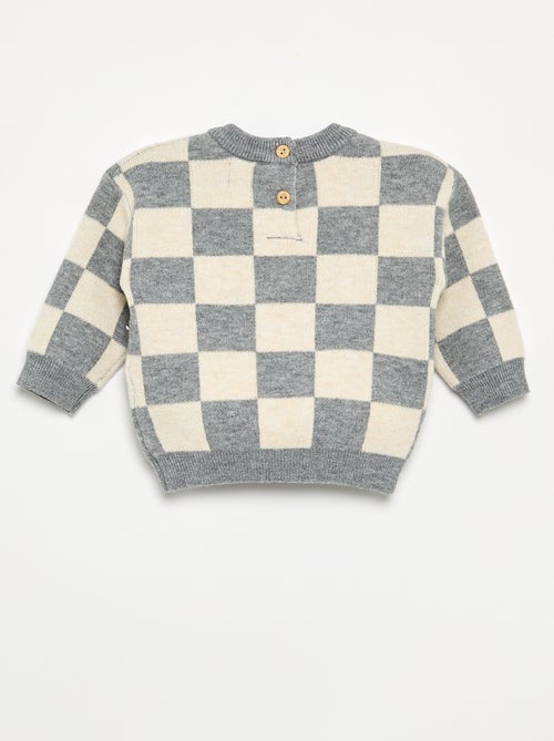 Pull à damiers en maille grosse jauge - Kiabi