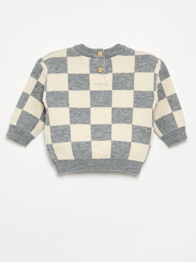 Pull à damiers en maille grosse jauge Gris - Kiabi