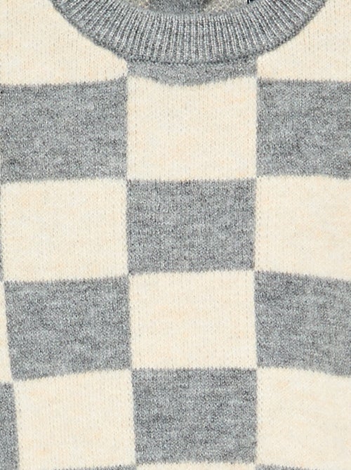Pull à damiers en maille grosse jauge - Kiabi