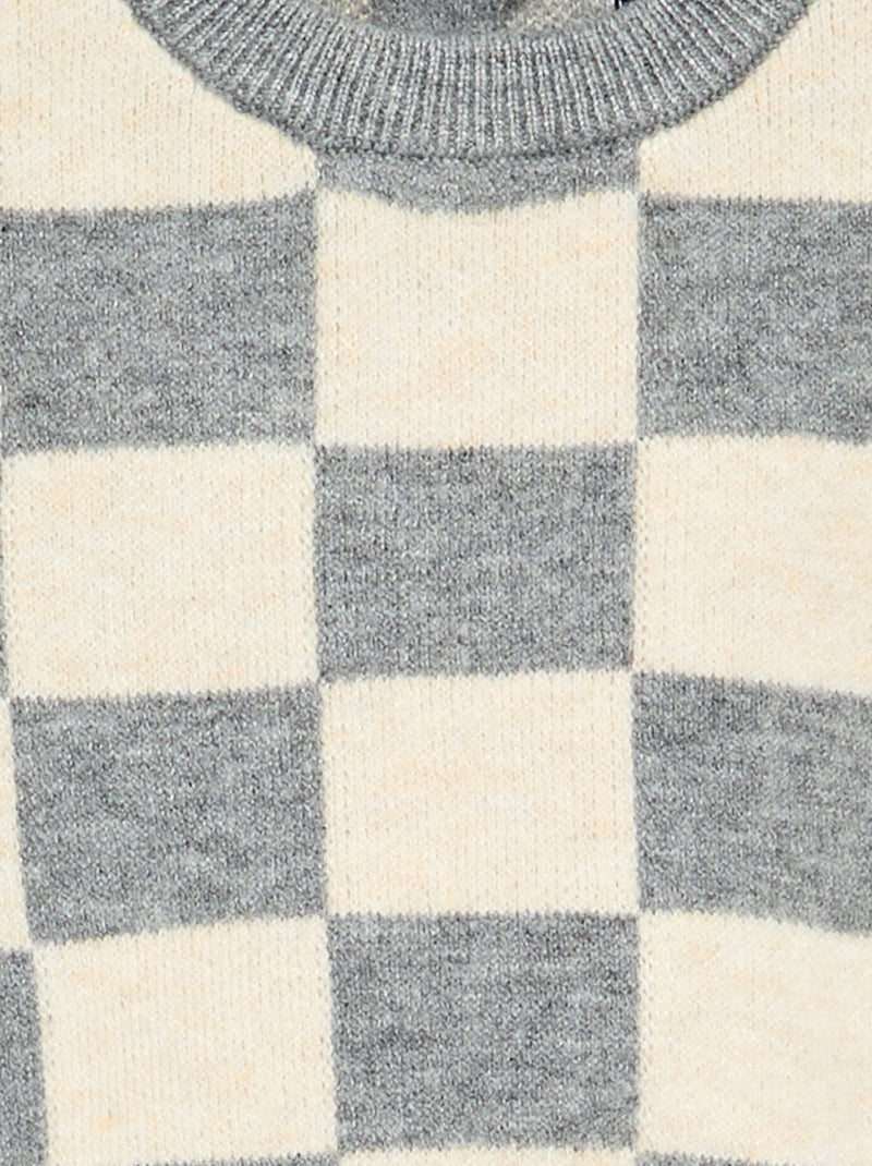 Pull à damiers en maille grosse jauge Gris - Kiabi