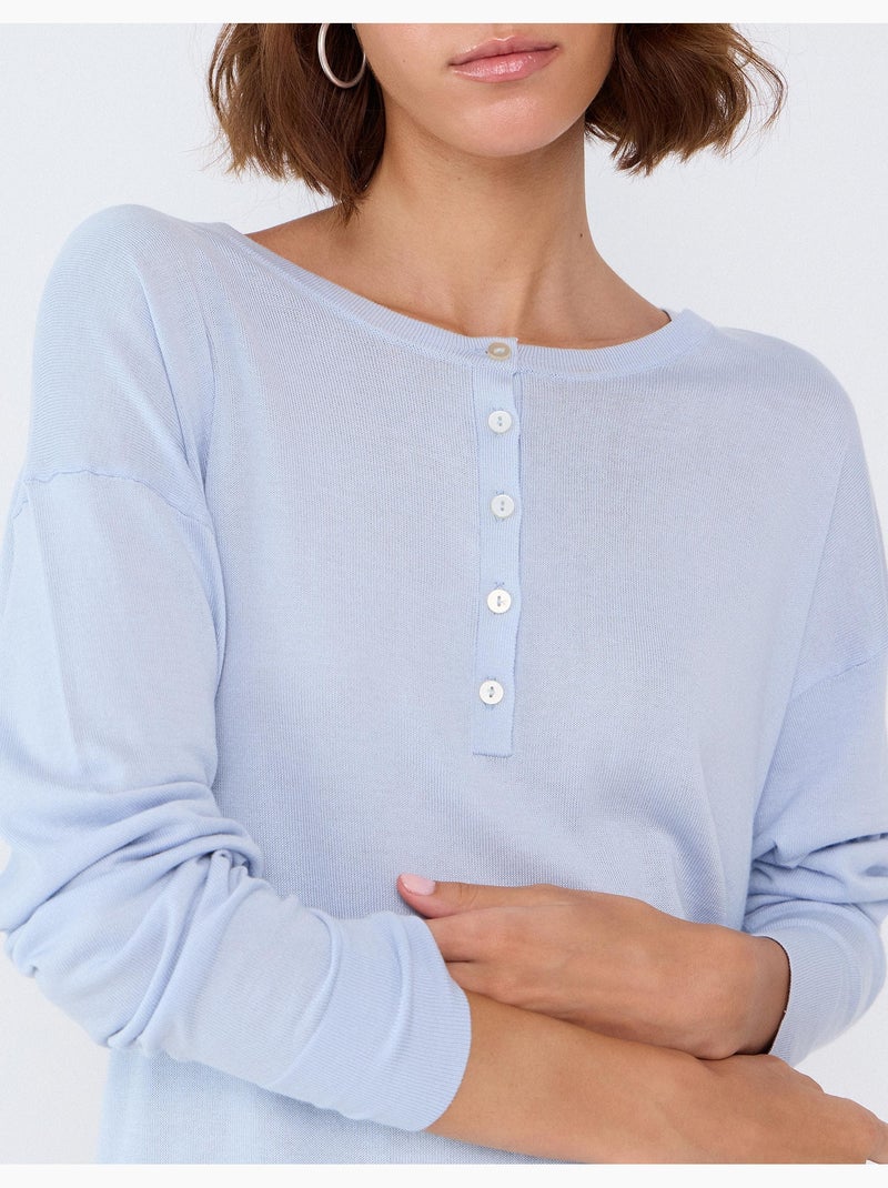 Pull à décolleté henley, mo fashion Bleu - Kiabi