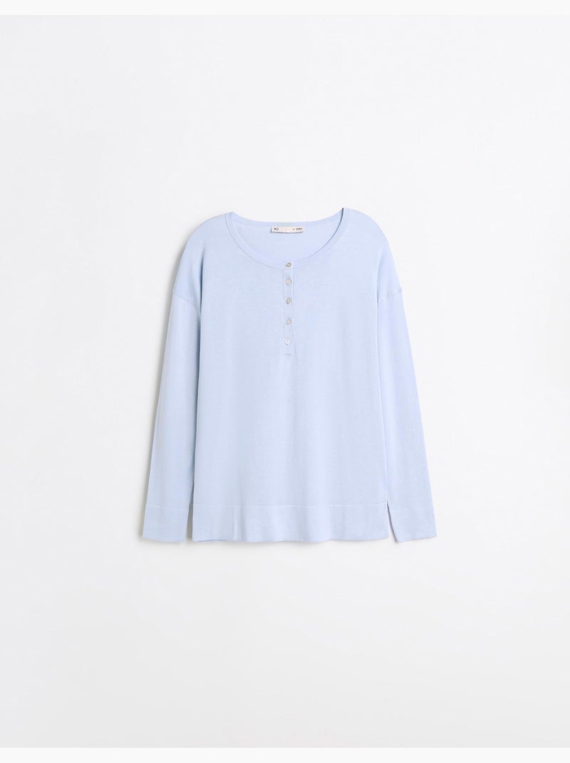 Pull à décolleté henley, mo fashion Bleu - Kiabi