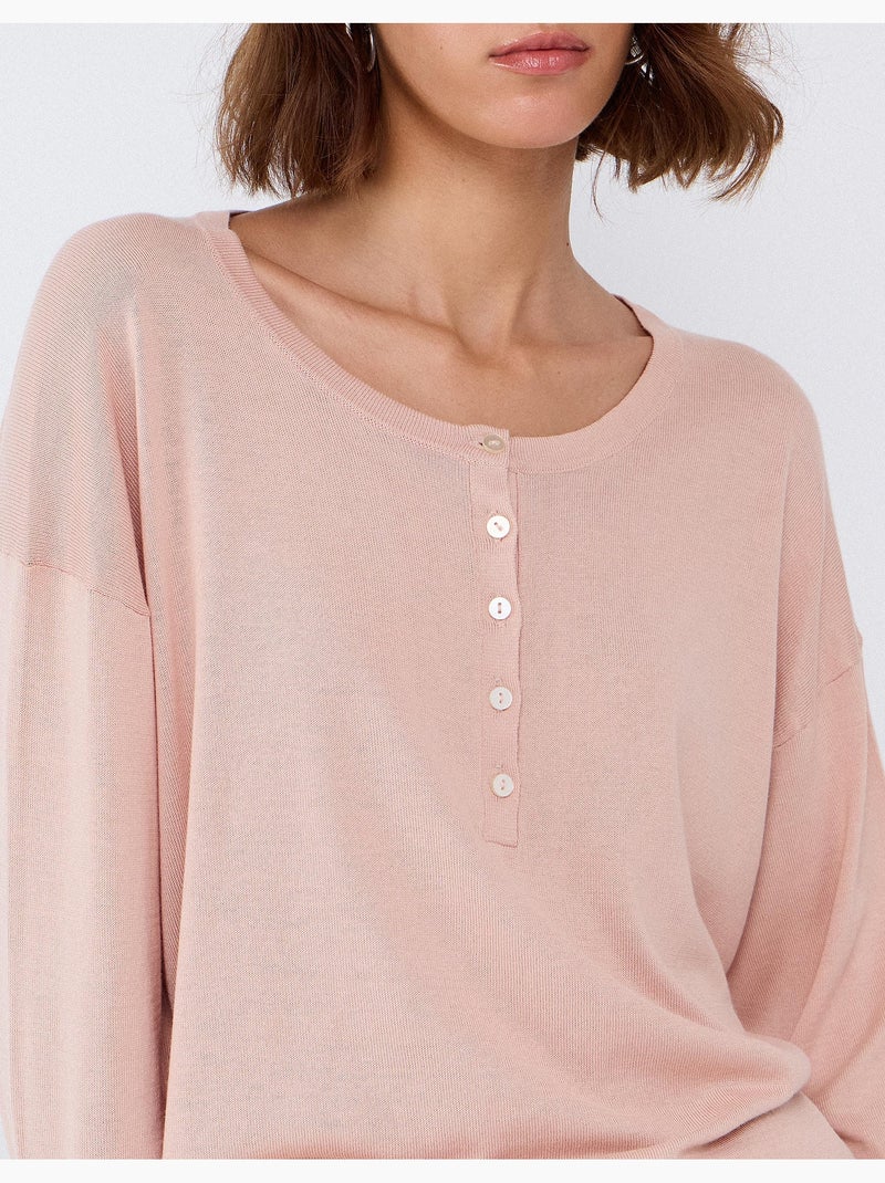 Pull à décolleté henley, mo fashion Rose - Kiabi