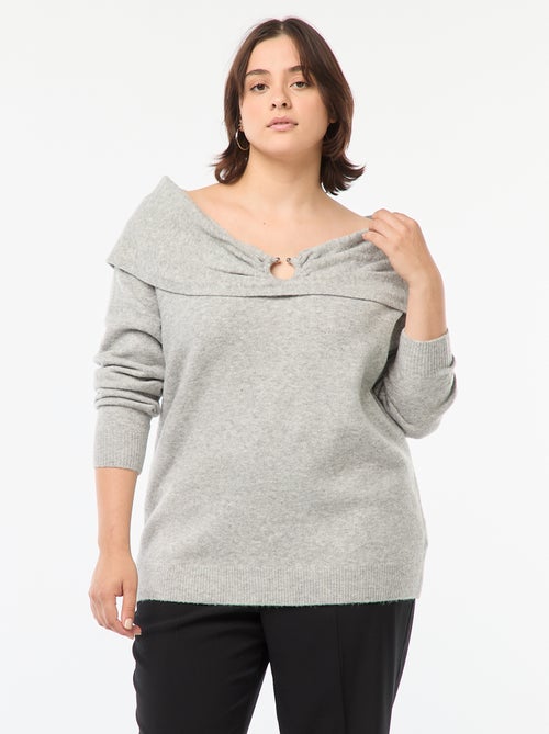Pull à encolure bardot avec détail poitrine - Kiabi