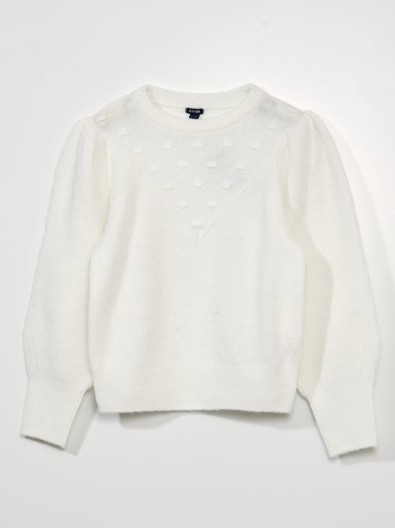 Pull à manches ballon et pompons blanc - Kiabi