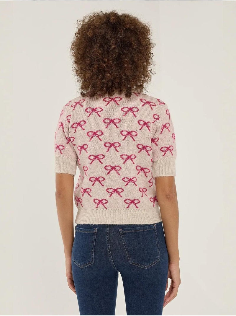 Pull à manches courtes à motif nœud Rose - Kiabi