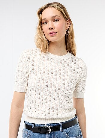 Pull à manches courtes en maille crochet ajourée