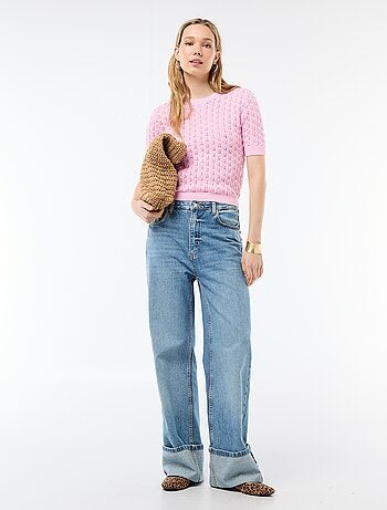 Pull à manches courtes en maille crochet ajourée