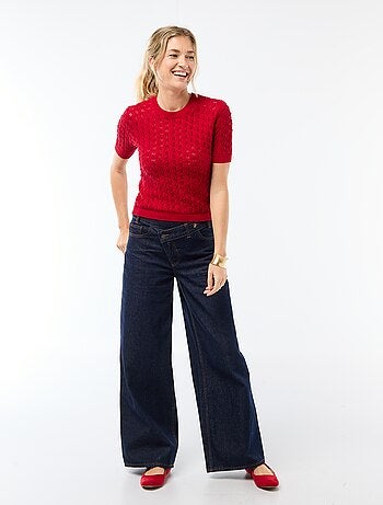 Pull à manches courtes en maille crochet ajourée