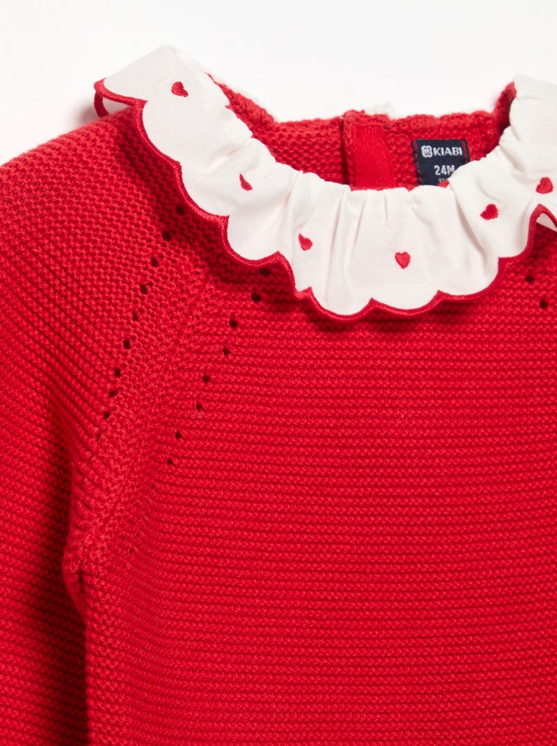Pull à manches longues et col fantaisie Rouge - Kiabi