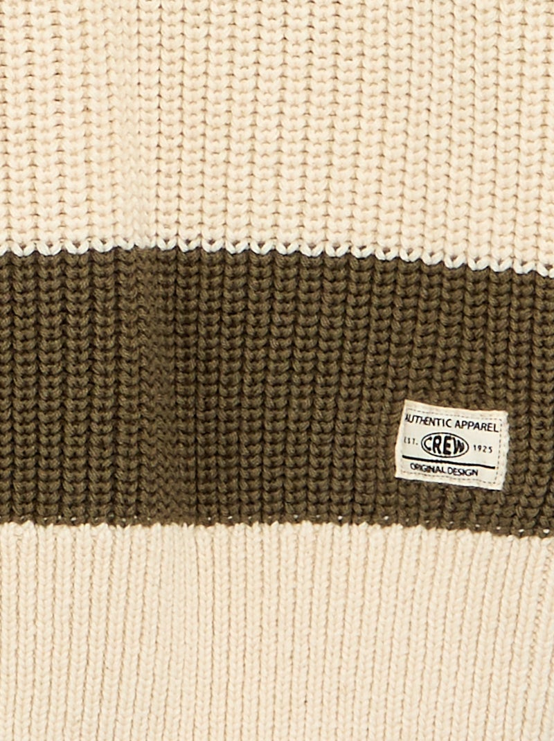 Pull à manches longues et rayures Kaki - Kiabi
