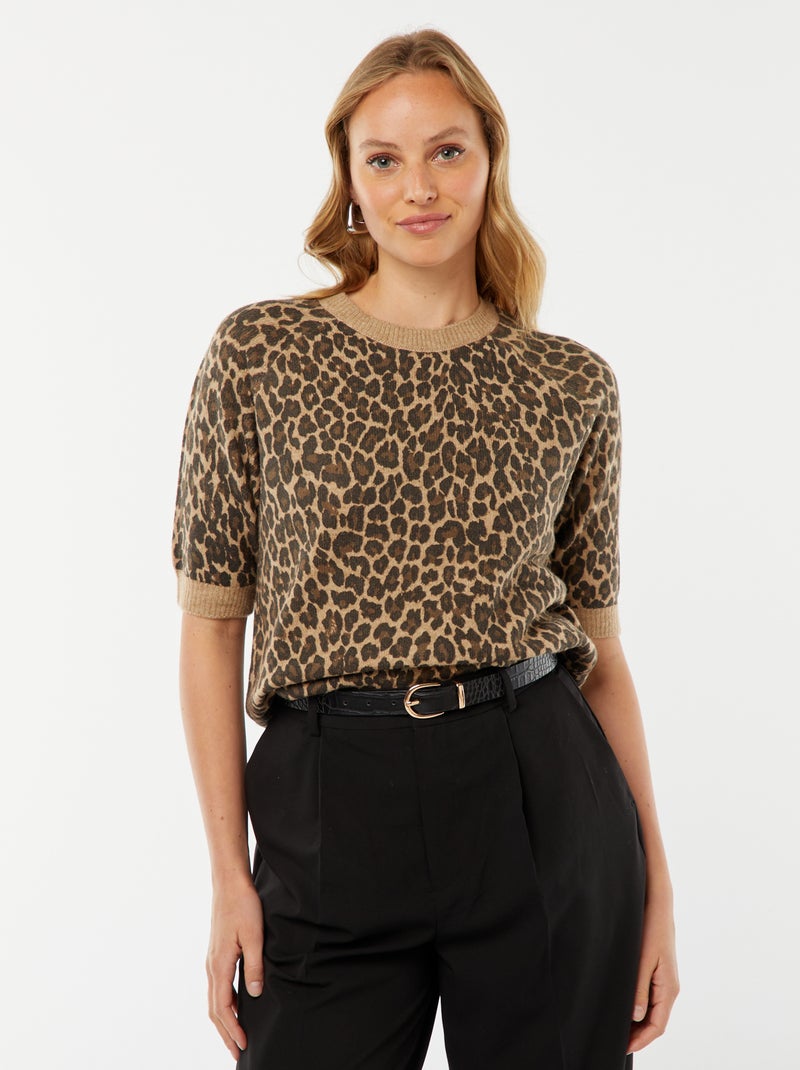 Pull à manches mi-longues en maille tricot Beige - Kiabi