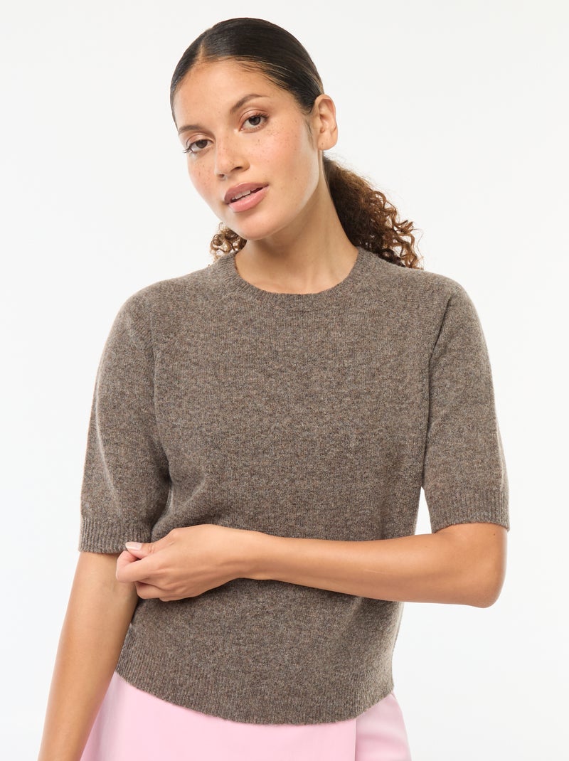 Pull à manches mi-longues en maille tricot Marron - Kiabi