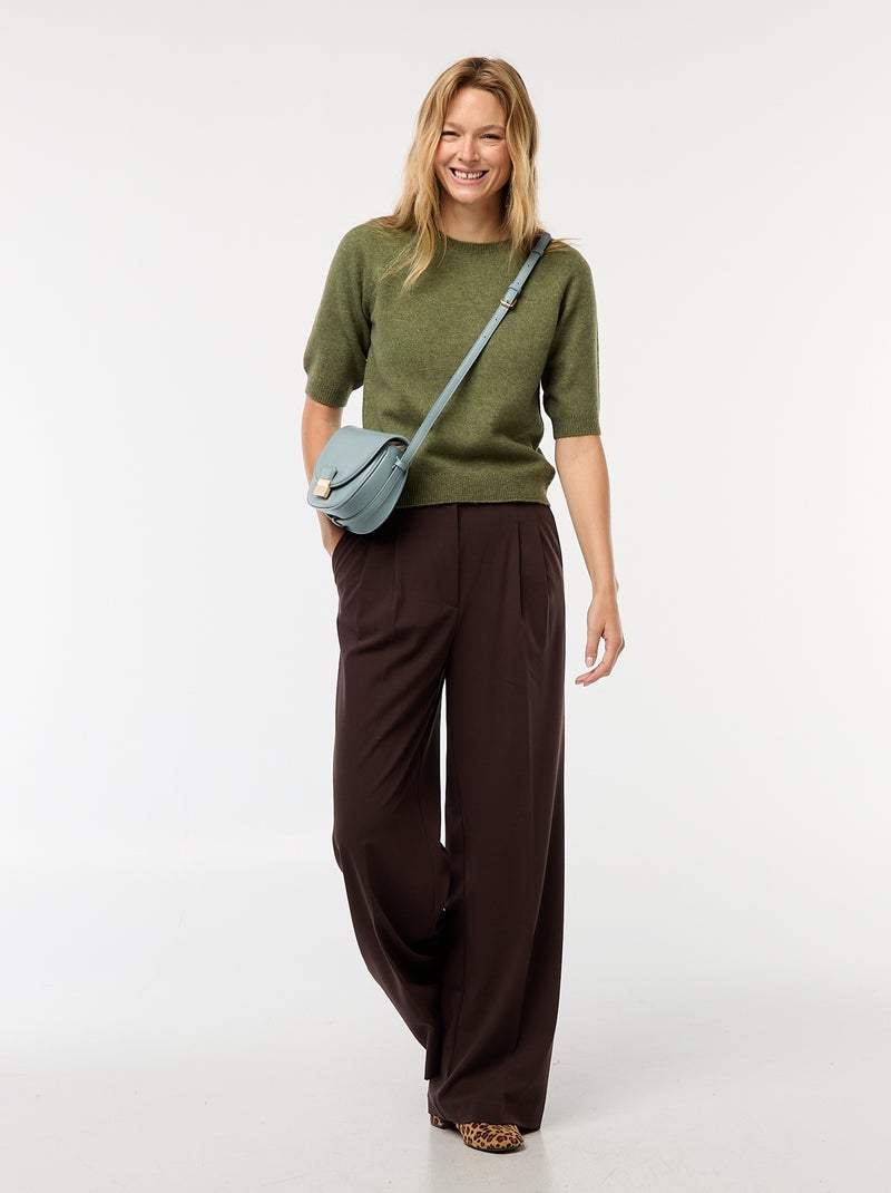 Pull à manches mi-longues en maille tricot Vert - Kiabi