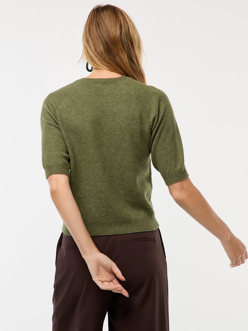Pull à manches mi-longues en maille tricot Vert - Kiabi