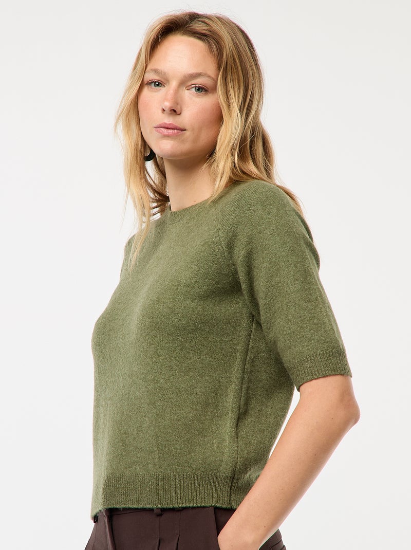 Pull à manches mi-longues en maille tricot Vert - Kiabi