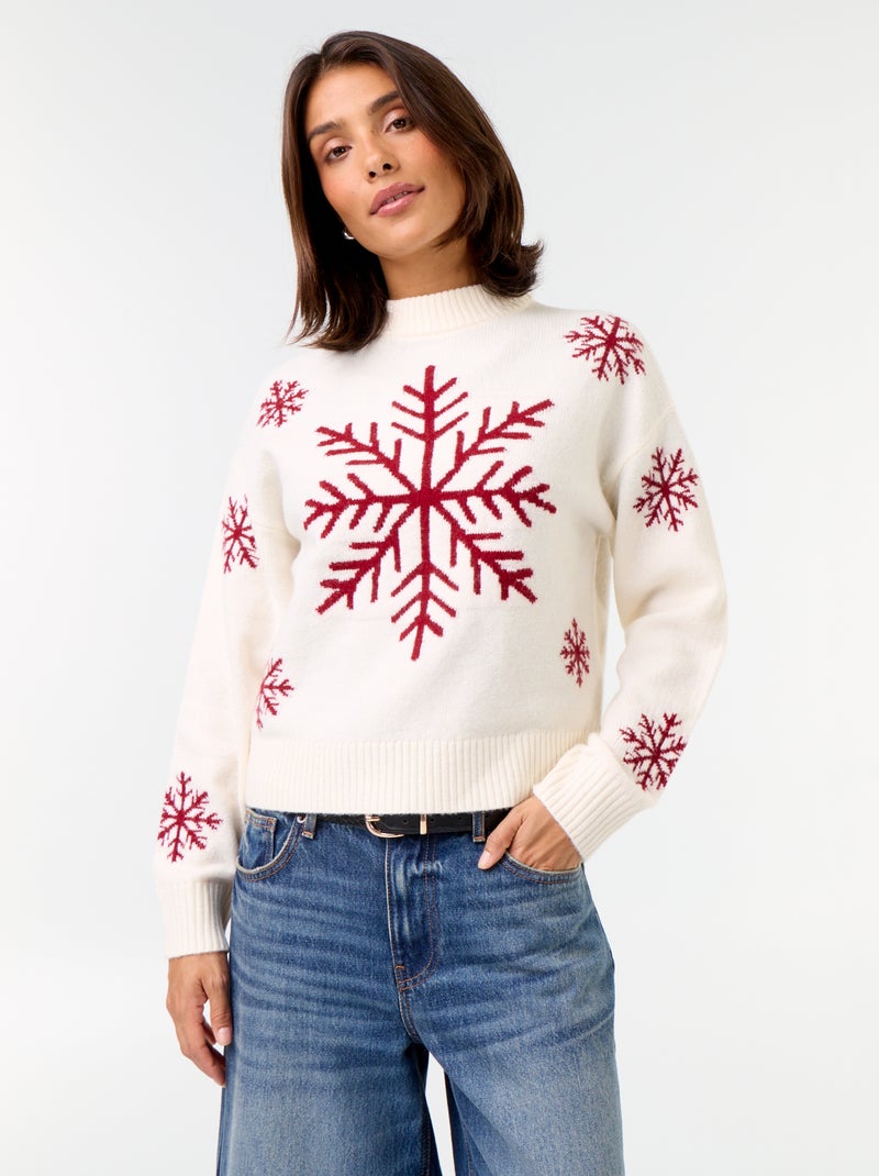 Pull à motif en maille grosse jauge Beige - Kiabi