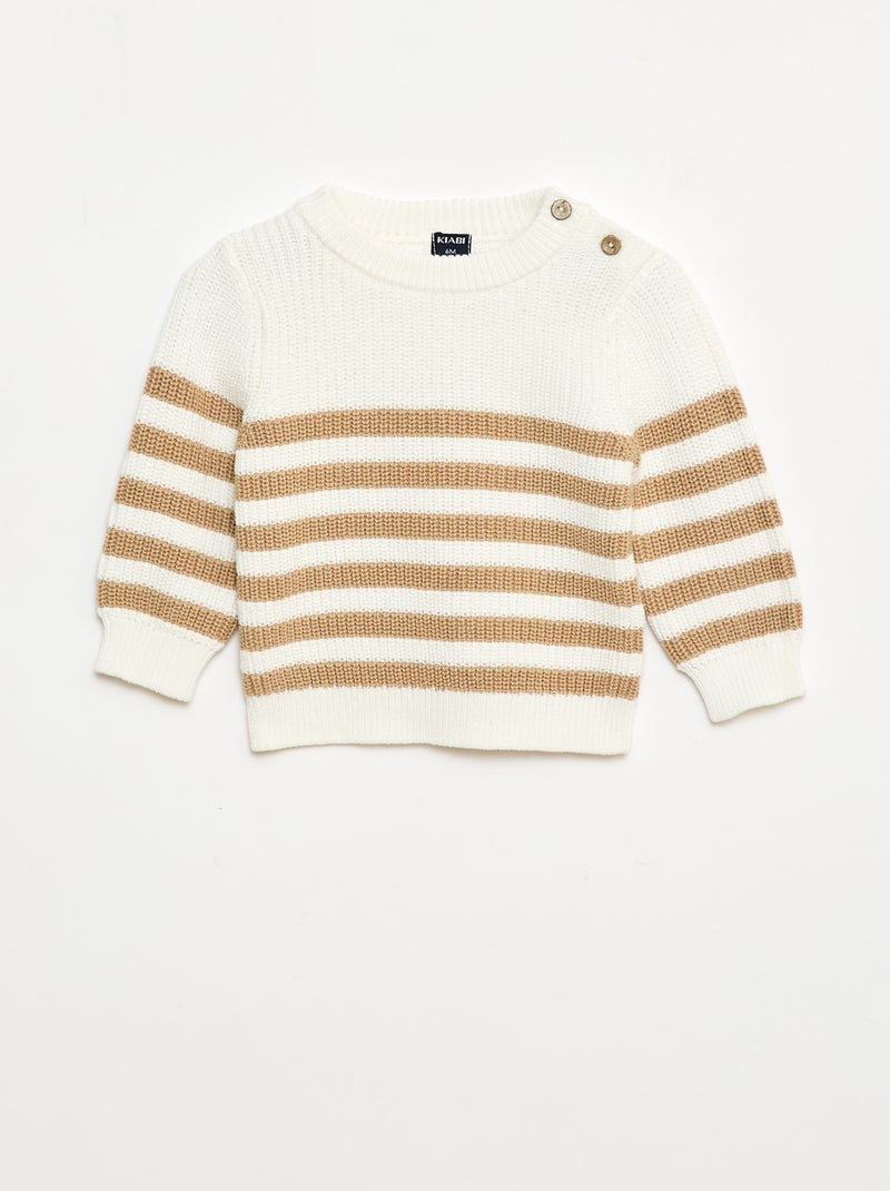 Pull à rayures en coton Beige - Kiabi