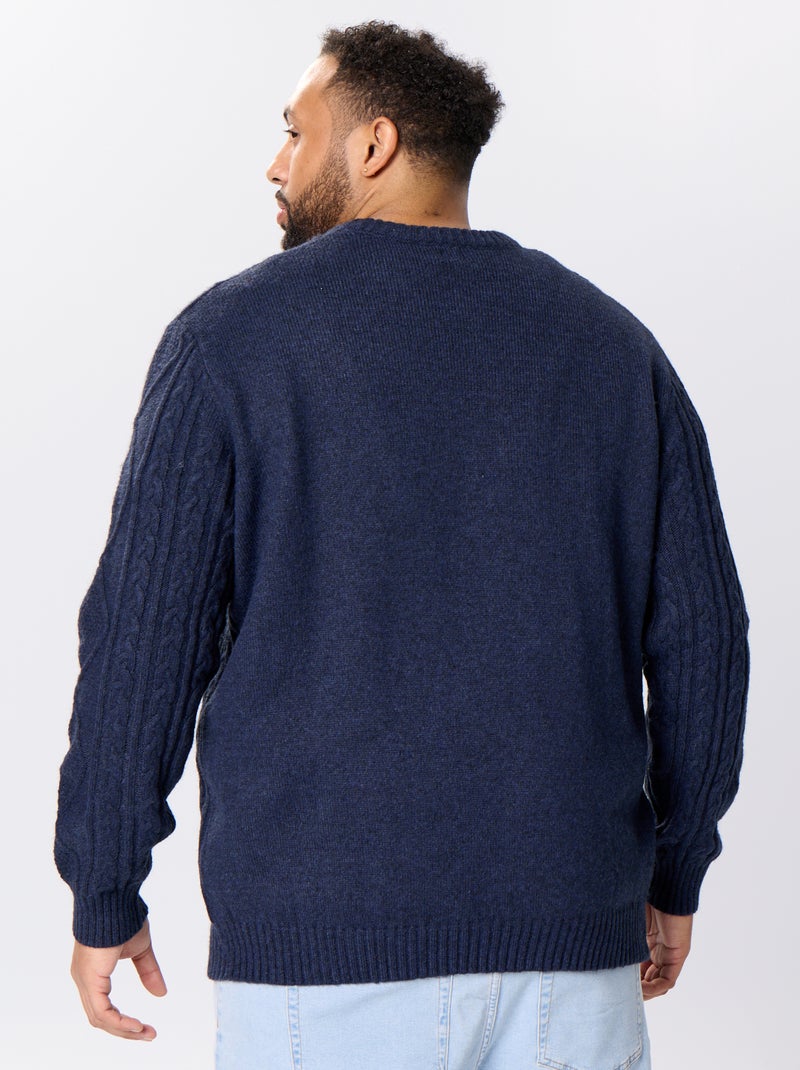 Pull à torsades à col rond Bleu - Kiabi