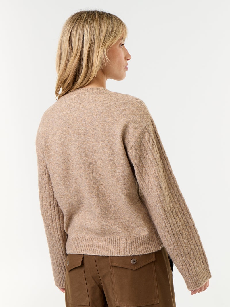 Pull à torsades col rond Beige - Kiabi
