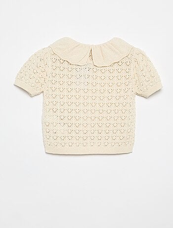Pull ajouré manches courtes col claudine