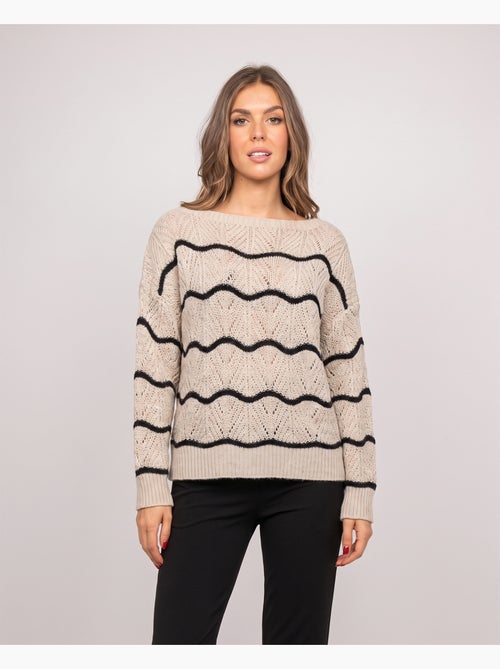 Pull ajouré vagues contrastées korlia - Kiabi