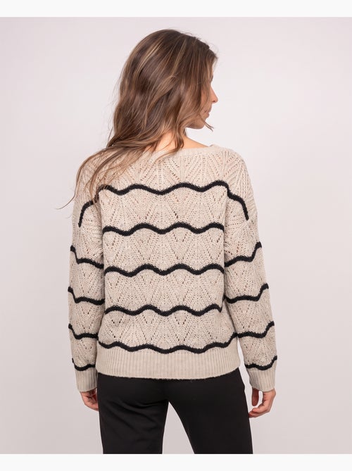 Pull ajouré vagues contrastées korlia - Kiabi