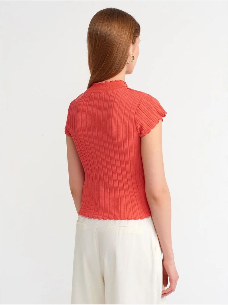 Pull ajusté en maille côtelée à col montant court dilvin Orange - Kiabi